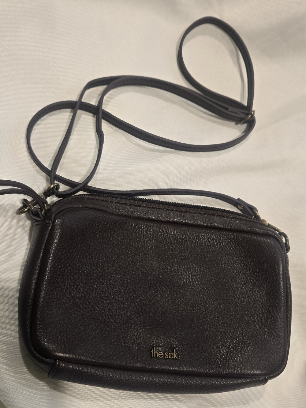 The Sak Pebbled Leather Crossbody in Dark Brown